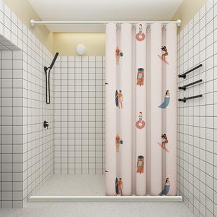 免打孔美式卫生间隔断挂帘子洗澡防霉磁吸挡水浴室防水布浴帘套装
