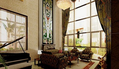 2016年楼中楼客厅窗帘装饰效果图