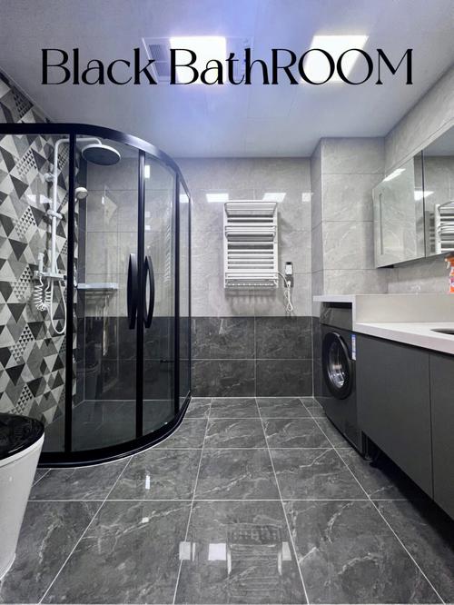 高级感卫生间瓷砖极简黑白灰卫浴分享78