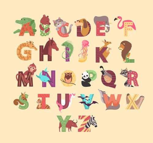 26个创意动物装饰字母矢量图