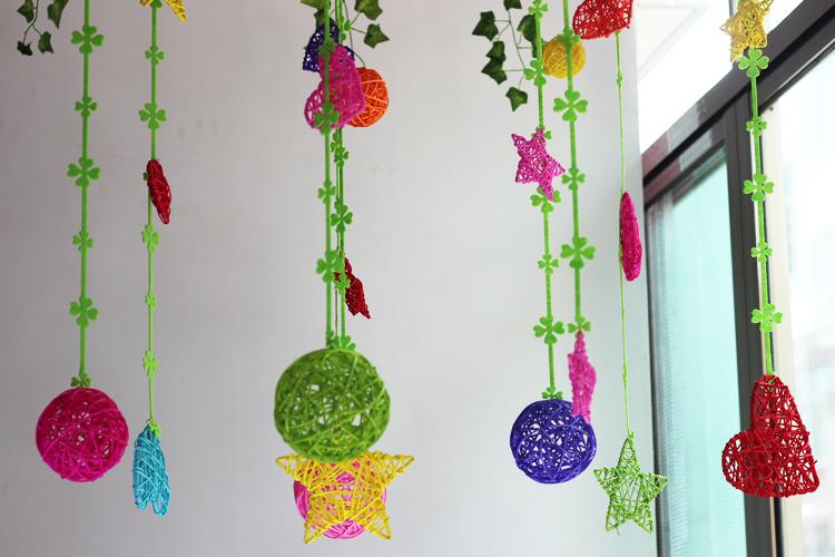 幼儿园挂饰吊饰走廊教室创意藤编叶条球空中装饰春天创设材料品球