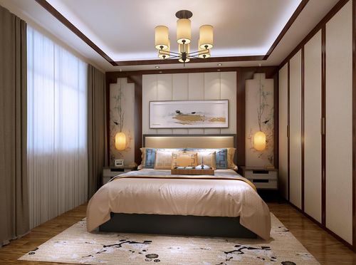 卧室是对称的中式背景整体暖色系