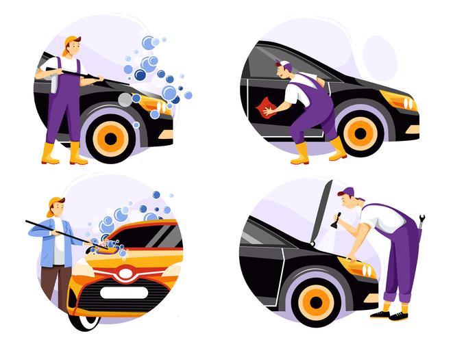 汽车美容服务行业创意场景插画