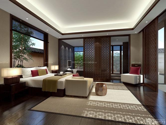 新中式风格酒店客房装修实景图装修123效果图