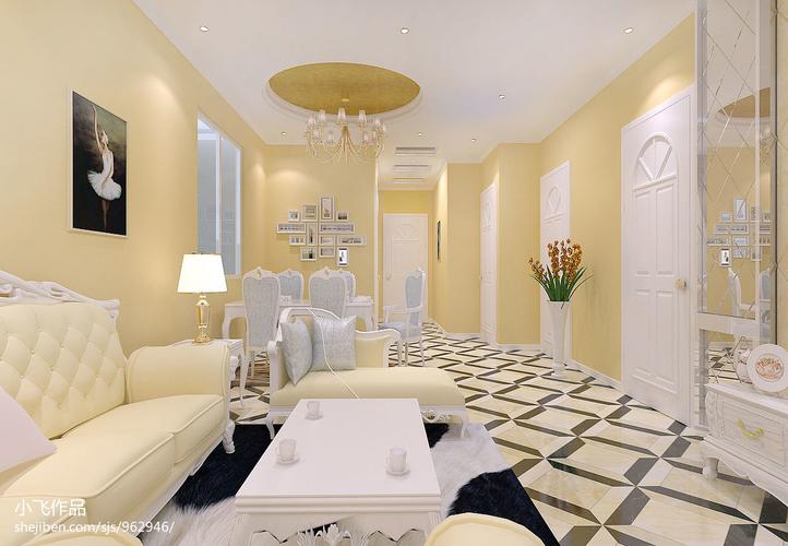 欧式客厅米白色沙发设计图