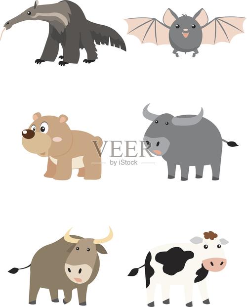 动物卡通哺乳动物套装插画图片素材