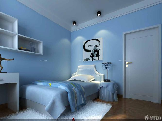 简约现代风格110平米三室一厅粉蓝色卧室装修效果图