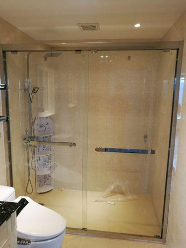 杰贝思淋浴房黑色不锈钢一字型干湿分离浴室卫生间隔断钢化玻璃门