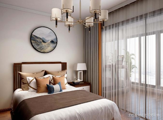 风雅韵味华兴小区一室新中式风格装修卧室窗帘中式现代卧室设计图片