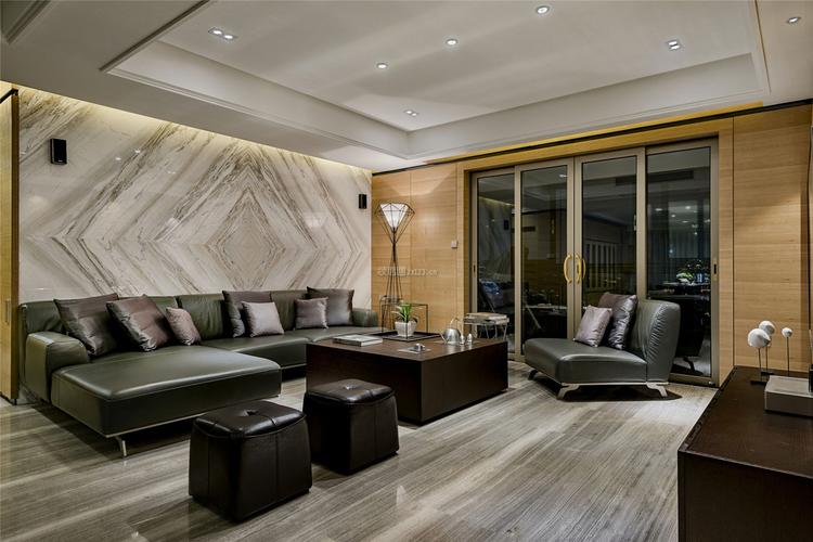 124平米现代简约客厅沙发背景墙瓷砖装修效果图