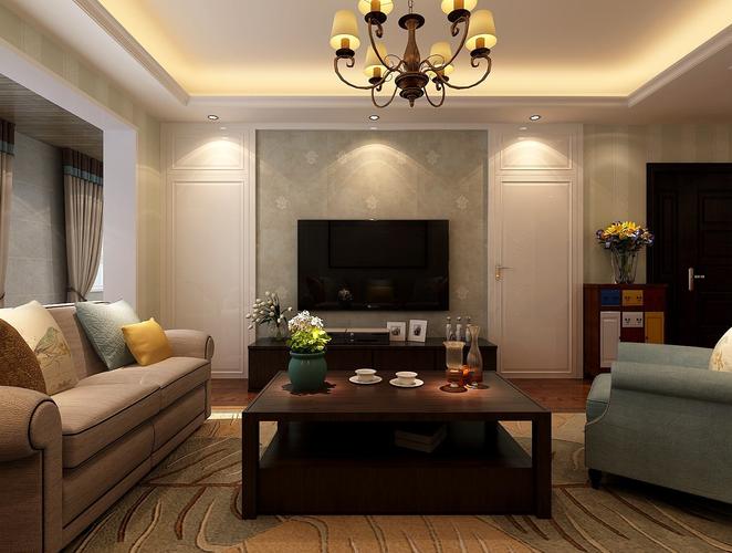 135平大户型欧式奢华风格客厅沙发马赛克背景墙效果图