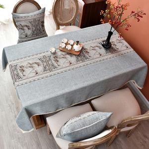 布艺桌布新中式长方形复古中国风禅意茶几台布方形茶桌棉麻餐桌布