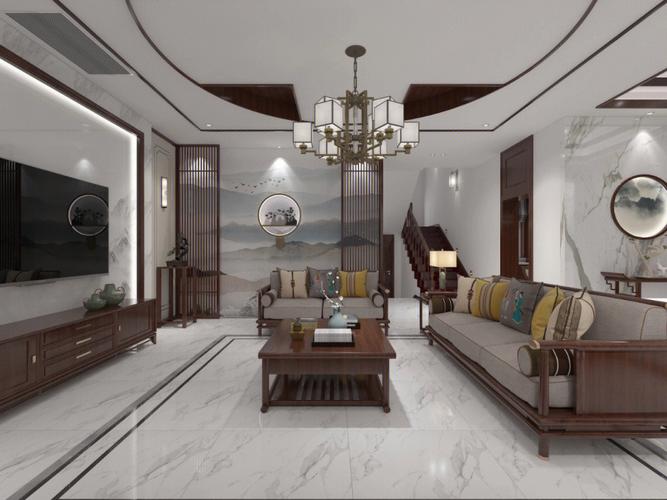 天津设计简洁新中式客厅设计