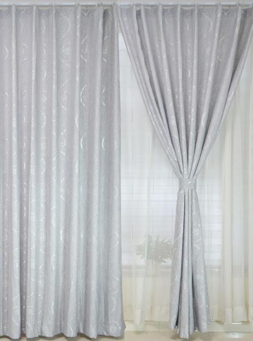 纯银灰色简约现代欧式高档提花窗帘布料半遮光定制做客厅阳台成品