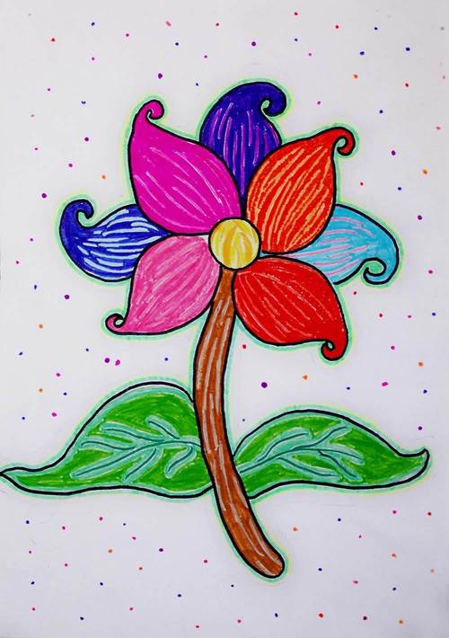 美术作品七色花c16关键词美丽的彩色花瓣七色花花朵花卉手绘图