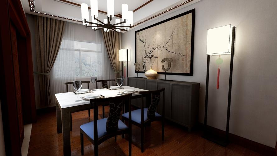 中式风格客厅及餐厅装修设计效果图