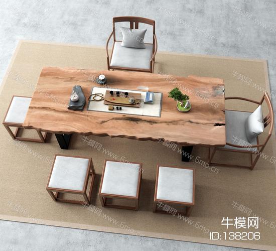 新中式茶桌茶室3d模型下载