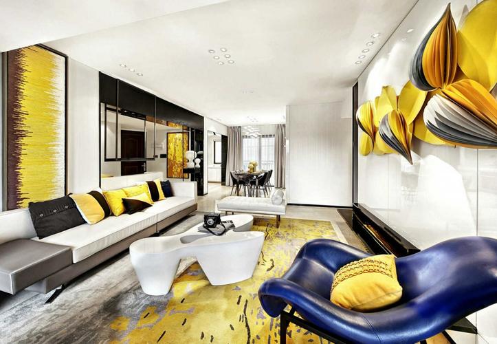 170大平层三室高级黄创意简约风装修效果图美饰家装修效果图