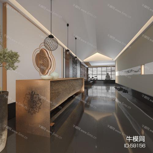 的新中式酒店大堂效果图素材免费下载本作品主题是新中式酒店前台