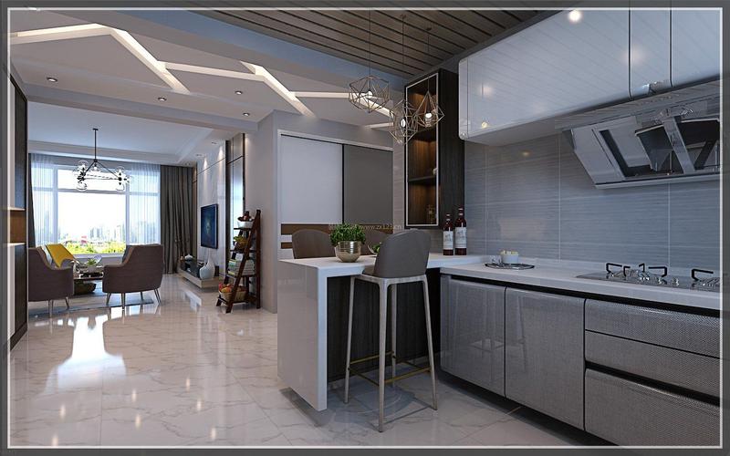 2022简约现代家居开放式厨房吧台设计装修效果图