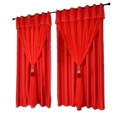 纯色双层红色全遮光窗帘喜庆婚庆婚房结婚窗帘背景卧室客厅落地窗
