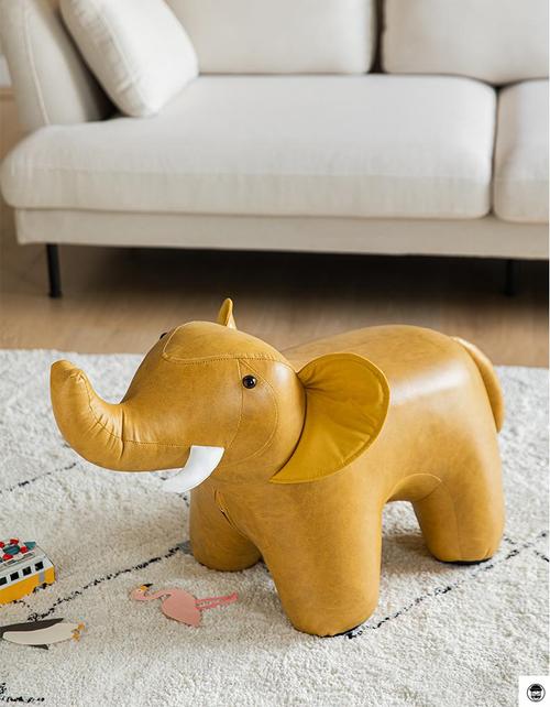 大象动物客厅简约现代家用创意可爱科技布凳茶几换鞋凳木架大象白色