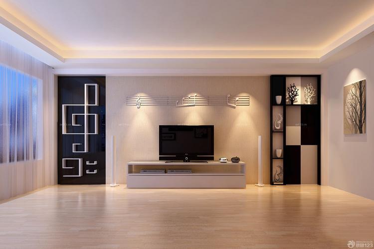 黑白现代简约风格客厅电视背景墙装修效果图