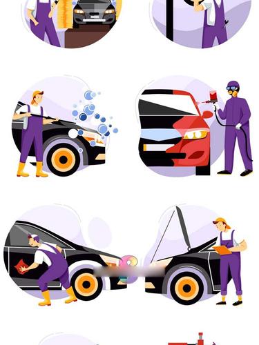30款智能汽车加油洗车形象插画ai矢量sketch素材