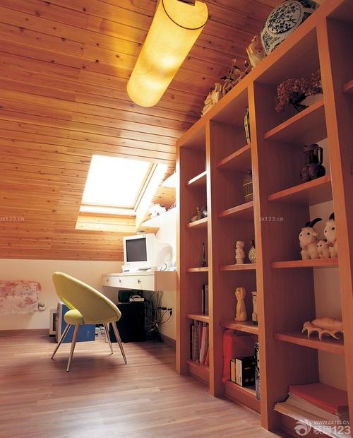 最新简约室内斜顶阁楼儿童书柜装修样板房设计456装修效果图
