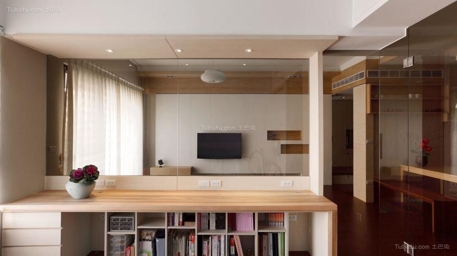 时尚简洁的现代风书房客厅隔断装修效果图