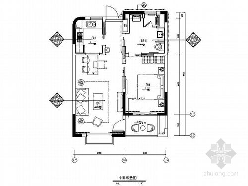 上海高级现代风格养老公寓一居室室内装修施工图