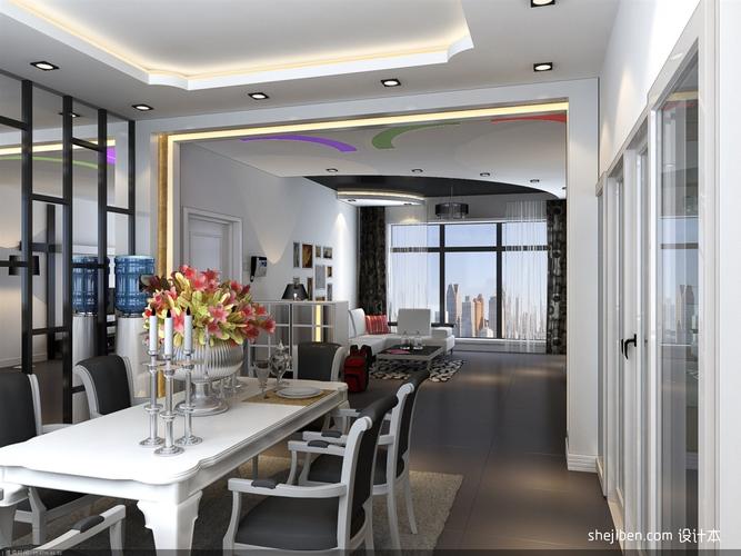 时尚现代家居餐厅客厅一体装修设计效果图