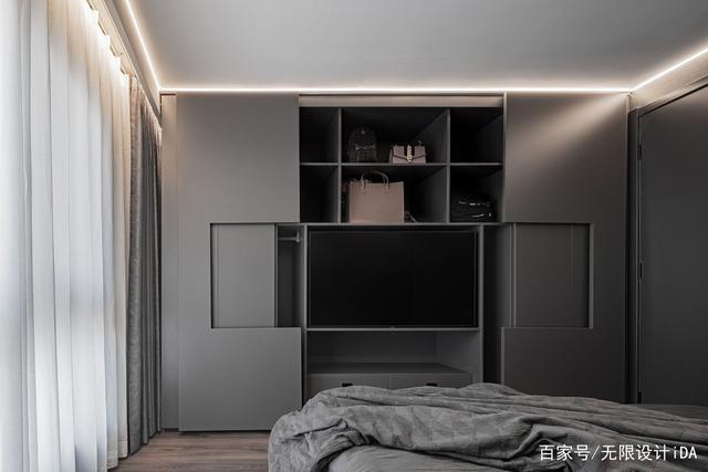 设计卧室极简仍以暗调为主但暗全黑黑色与深灰色及浅灰色的搭配