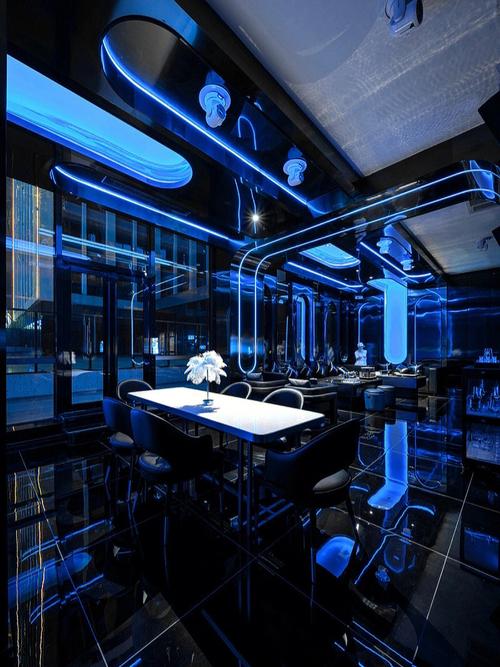 高级炫酷蓝科技感的ktv会所室内设计