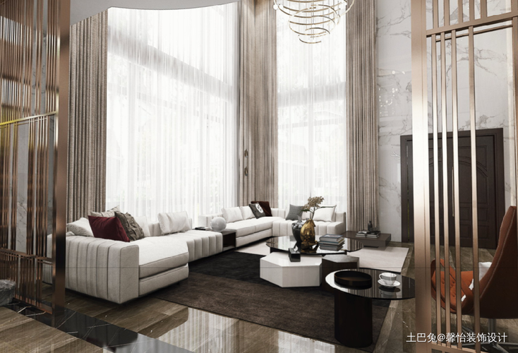 简约精致时尚舒适客厅窗帘客厅现代简约500m05别墅豪宅设计图片赏析