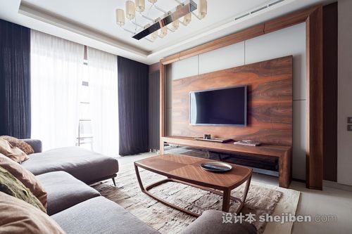现代风格客厅木板电视墙装饰图