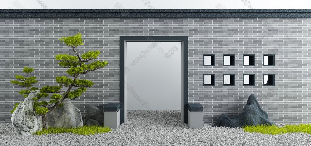 新中式庭院围墙景观3d模型下载
