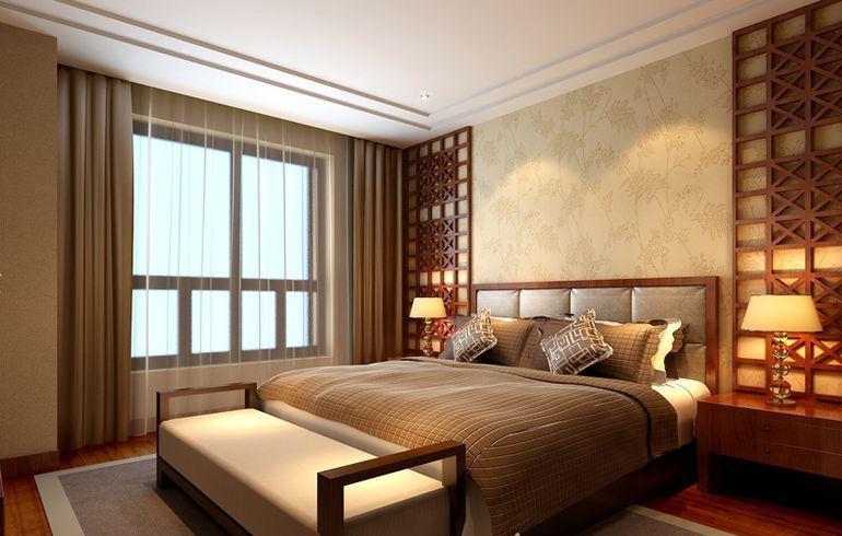 中式风格四居室卧室窗帘装修图片效果图