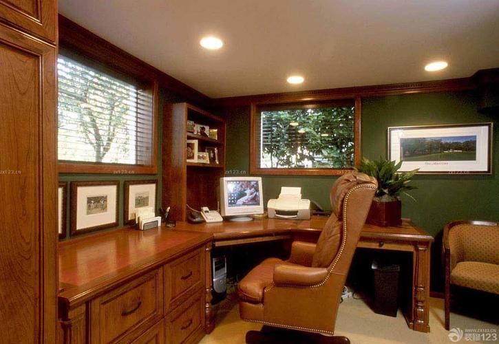 美式古典风格小型办公室摆设装修图装修123效果图