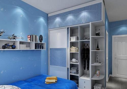 简约风格儿童房背景蓝色装修效果图简约风格儿童衣柜图片