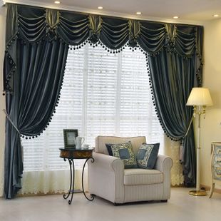 加厚高档奢华欧式纯色意大利绒布遮光客厅卧室窗帘帘头幔成品定制