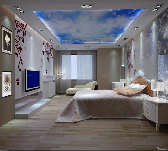 欧式卧室天花板贴墙纸装修设计效果图片