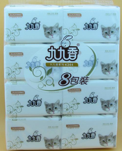 九九香白猫抽纸8包装452卫生纸餐巾孕妇婴儿不伤肤木浆柔软湿水