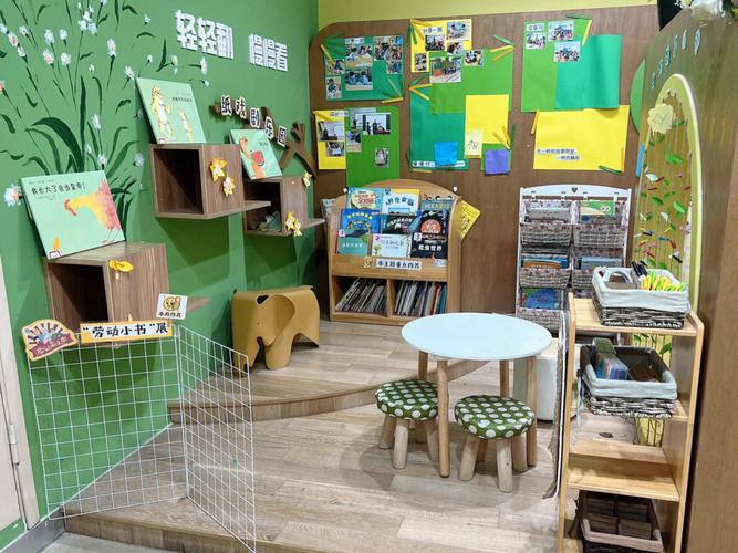 绿色系的中班幼儿园语言区阅读区环创