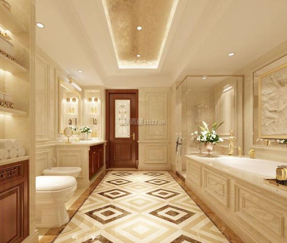 高档奢华浴室地砖拼花装修设计图片装修123效果图