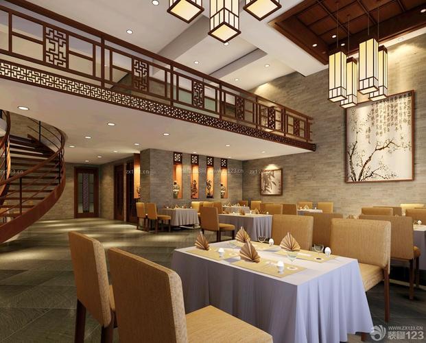 中式酒店餐厅石膏吊顶装修效果图