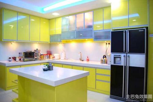 黄色厨房橱柜设计效果图家装装修案例效果图