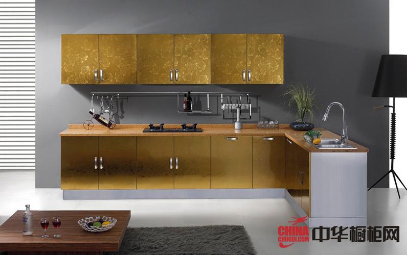 金色不锈钢橱柜效果图时尚厨房装修效果图片