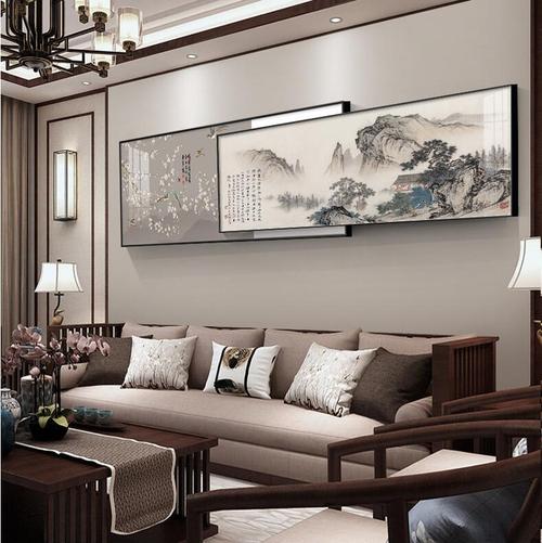 新中式客厅装饰双联画沙发背景墙中国风办公室现代简约壁画山水画