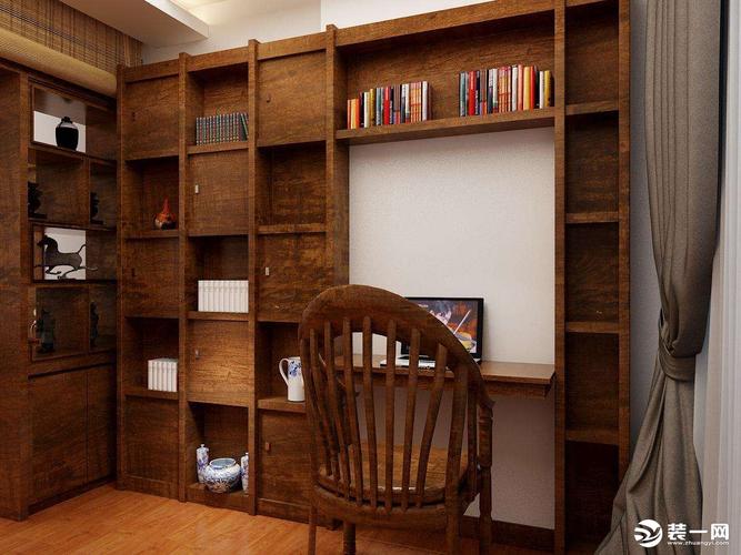 中式书房中式书柜装修效果图简约大气.
